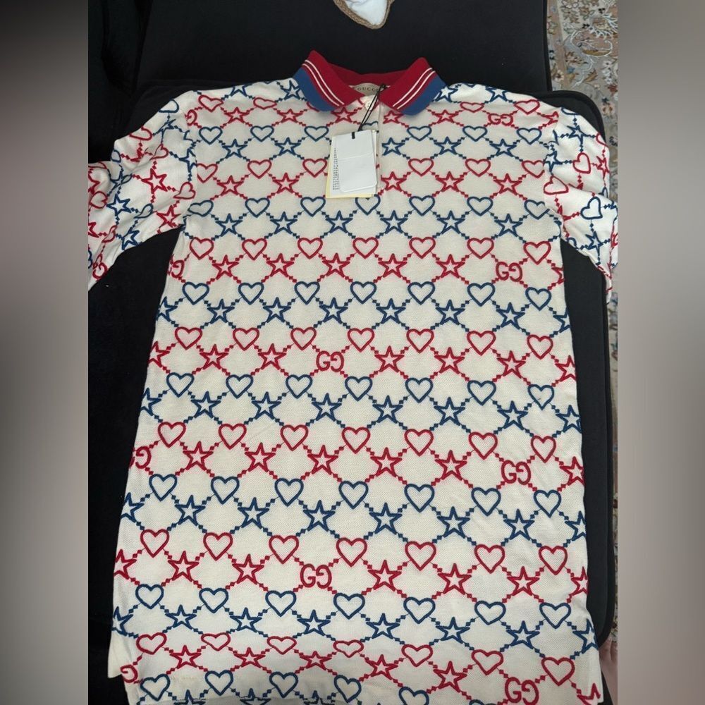 Brand new Gucci girls Red and Blue Heart Star Polo dress size 8